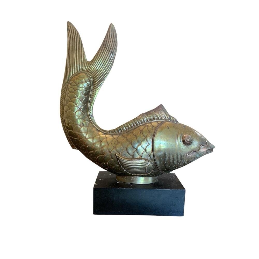 Brass Koi Fish Sculpture Chapman 1977 Late MCM /Post Modern Brass Sculpture READ